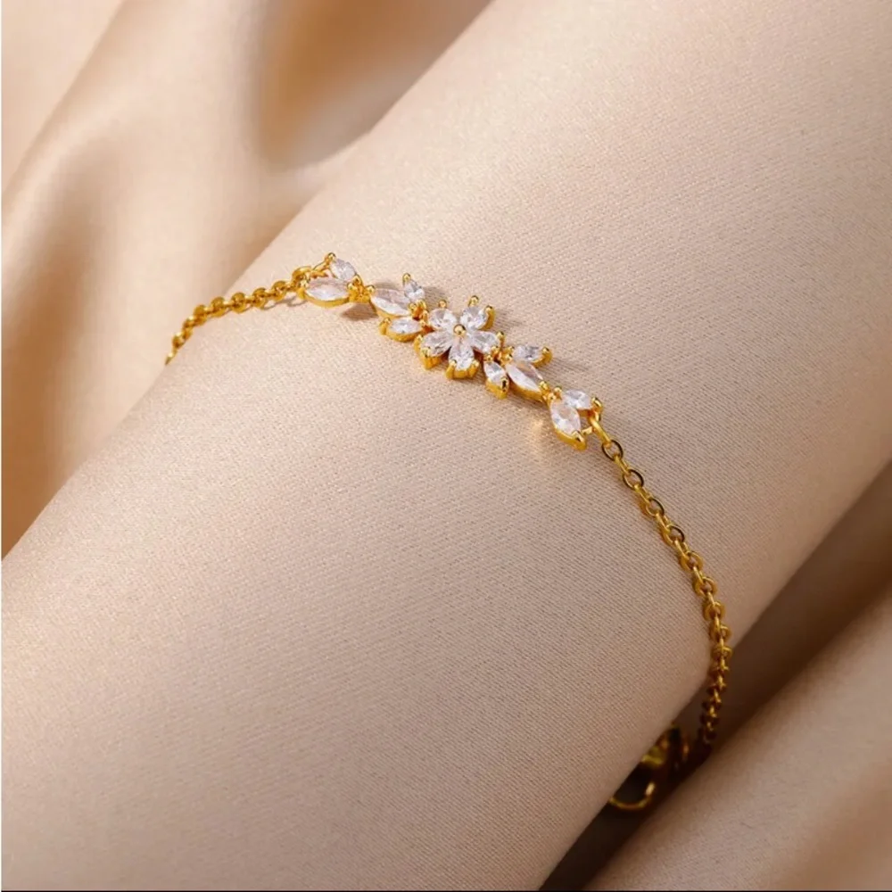 Gold filled Cubic Zirconia Floral Bracelet